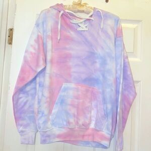 Dreamsicle Hoodie Soft colors in Pink Blues and White Crisscross Ties Front Sm